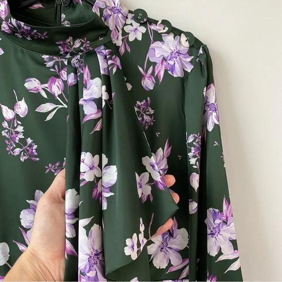Alexia Admor Satin Mock Neck Midi Dress Green Floral 12 - Picture 5 of 12